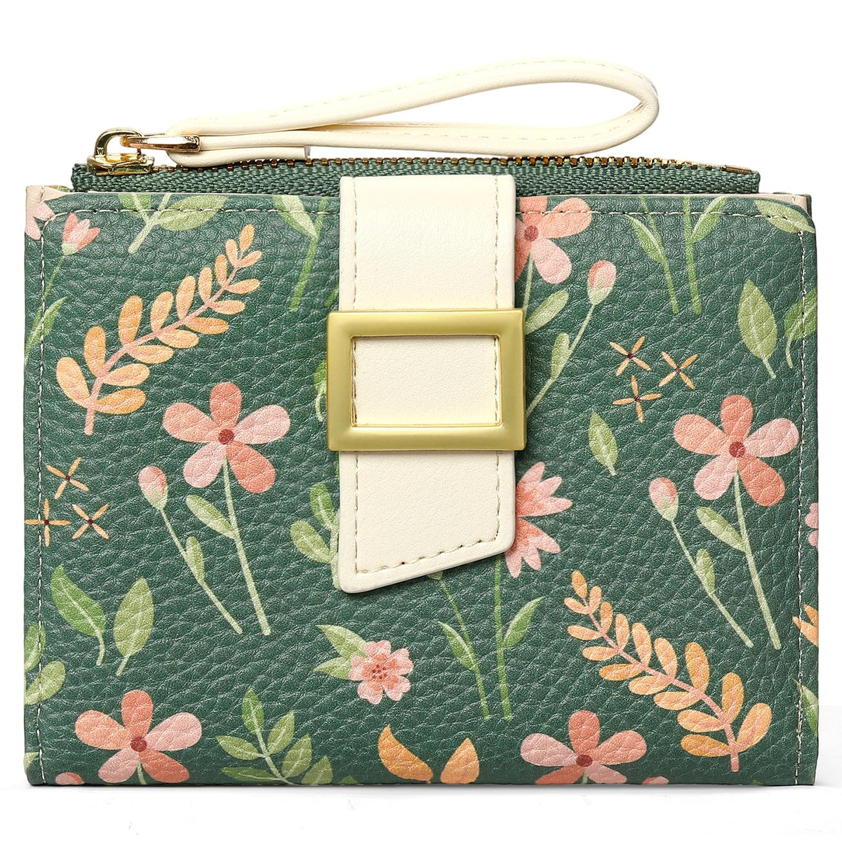 LOUEBICA Small Wallets for Women Bifold Vegan Leather Wallet RFID Blocking Floral Pattern Card Holder with Zipper Pocket