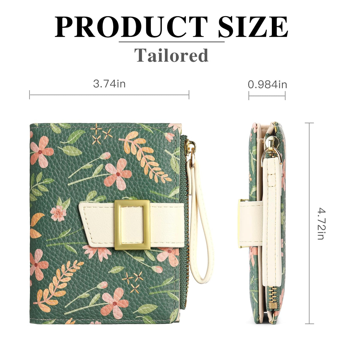 LOUEBICA Small Wallets for Women Bifold Vegan Leather Wallet RFID Blocking Floral Pattern Card Holder with Zipper Pocket