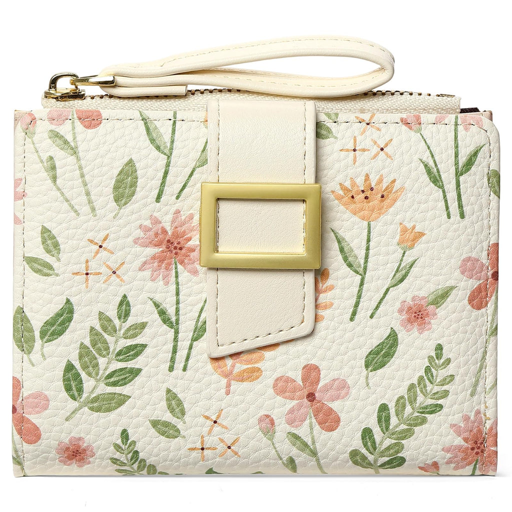 LOUEBICA Small Wallets for Women Bifold Vegan Leather Wallet RFID Blocking Floral Pattern Card Holder with Zipper Pocket