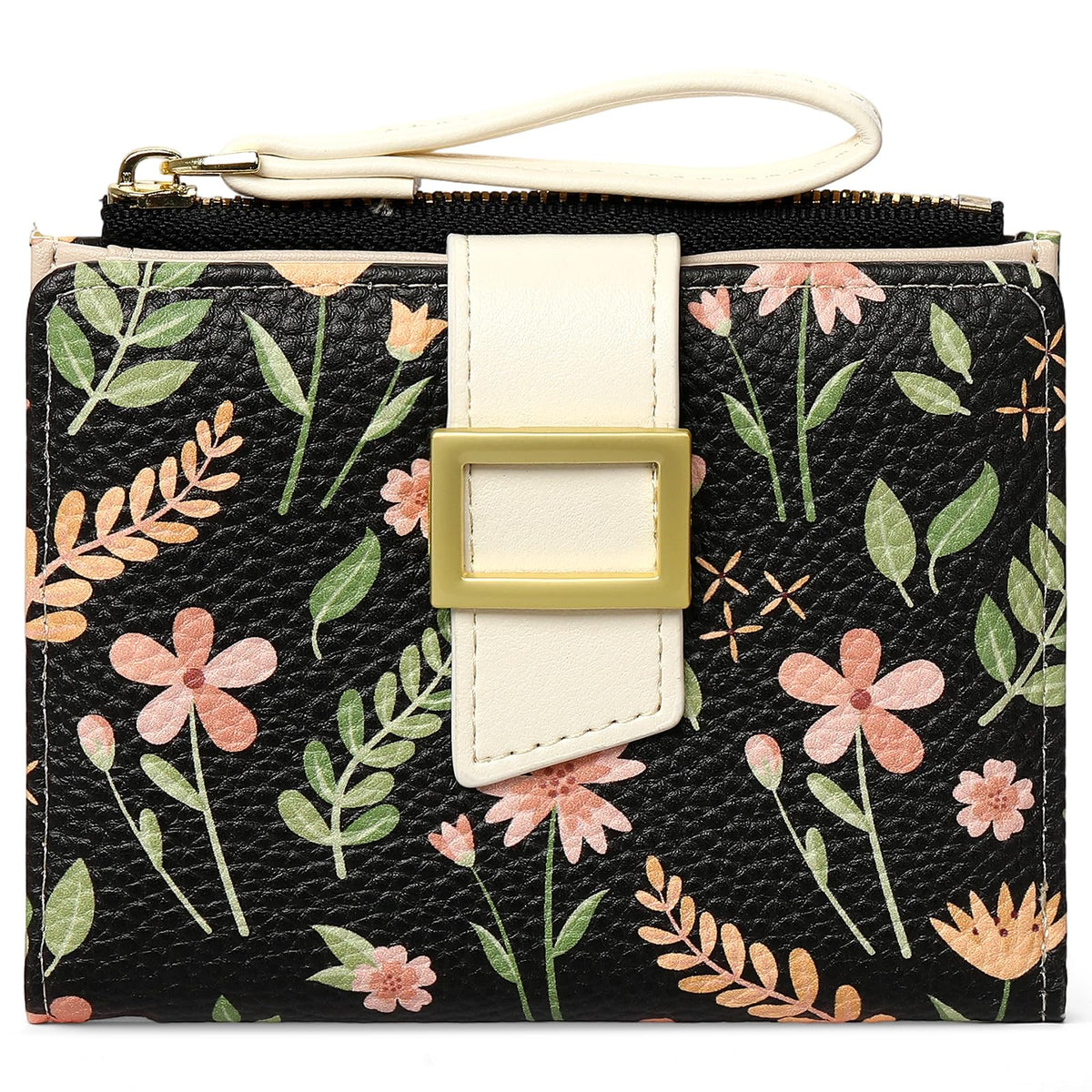 LOUEBICA Small Wallets for Women Bifold Vegan Leather Wallet RFID Blocking Floral Pattern Card Holder with Zipper Pocket