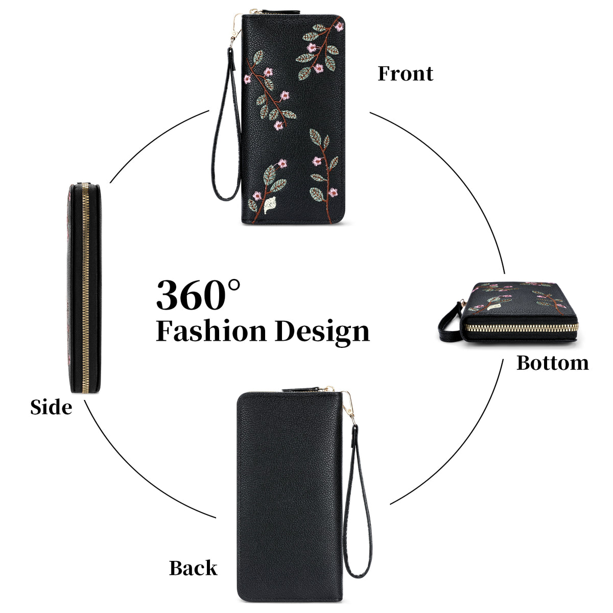 LOUEBICA Wallet Women Clutch Leather Wristlet Wallet Fashion Embossed RFID Blocking Credit Card Holder with Strap