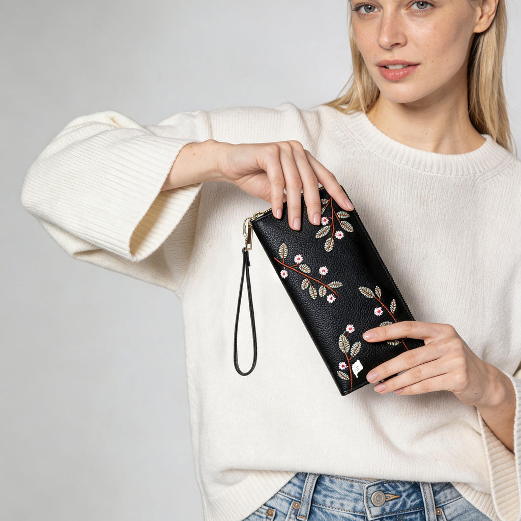 LOUEBICA Wallet Women Clutch Leather Wristlet Wallet Fashion Embossed RFID Blocking Credit Card Holder with Strap