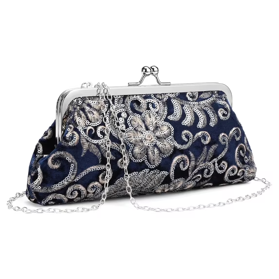 LOUEBICA Clutch Purse for Women Floral Embroidery Sequin Evening Bags Elegant Kiss Lock Wedding Party Cocktail