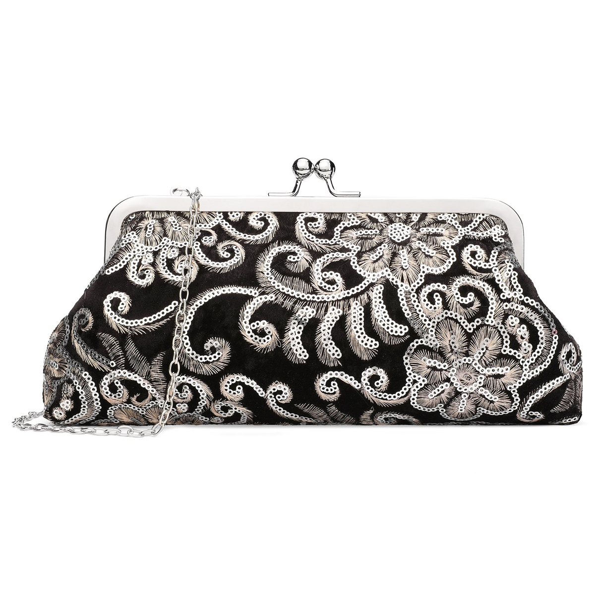 LOUEBICA Clutch Purse for Women Floral Embroidery Sequin Evening Bags Elegant Kiss Lock Wedding Party Cocktail