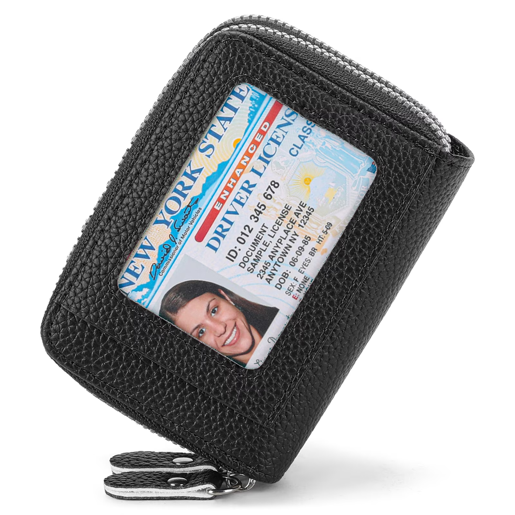 LOUEBICA Credit Card Holder Wallet RFID Blocking Leather Small Wallet for Women Double Zipper Wallet with ID Window