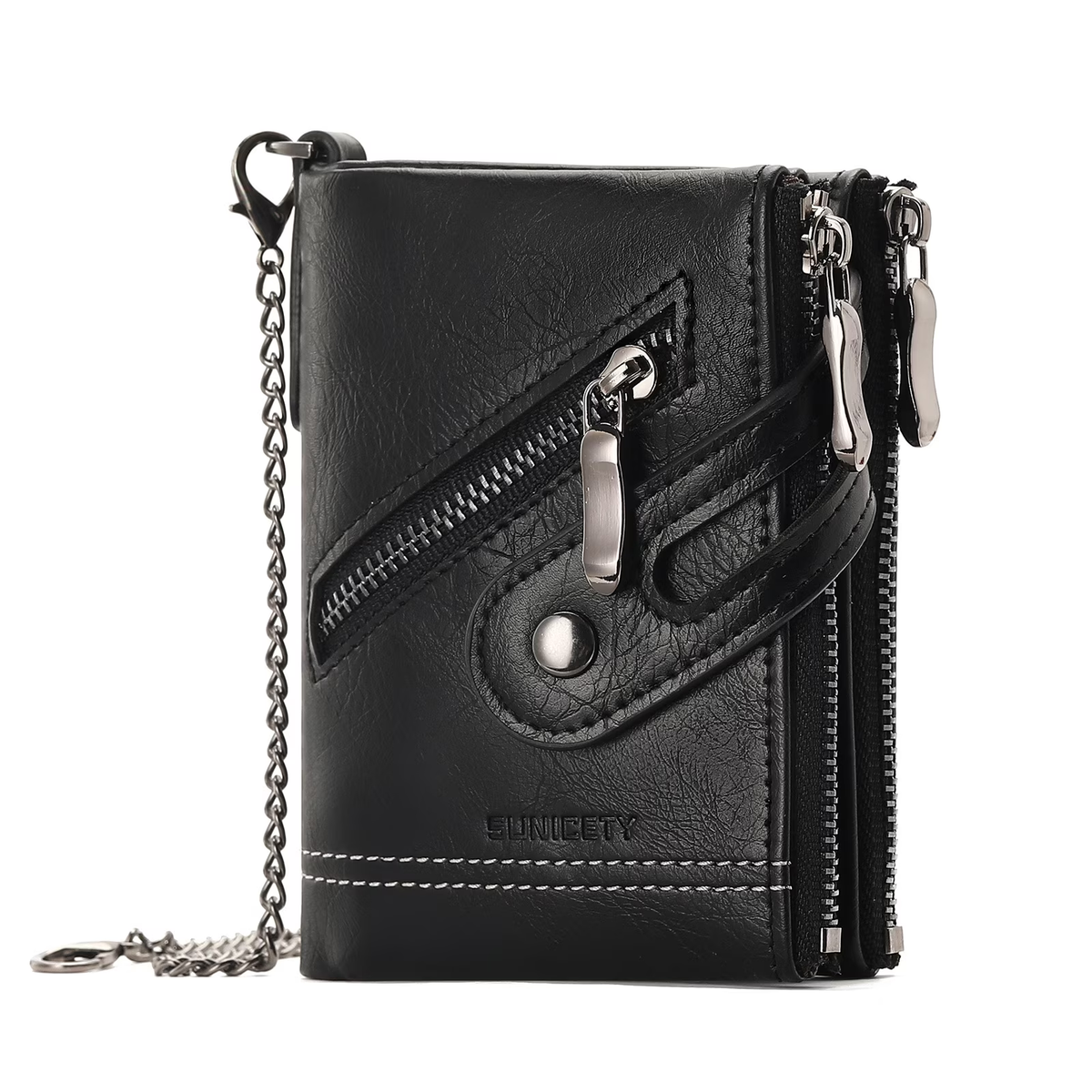 LOUEBICA Wallet for Men Large Capacity RFID Blocking Leather Bifold Wallet with Double Zipper Pockets and Front Zipper Pocket