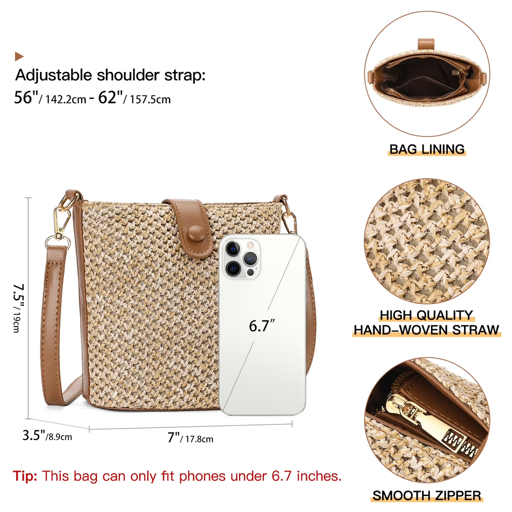 LOUEBICA Small Straw Crossbody Bag for Women Woven Summer Shoulder Phone Purse Beach Handbag for Vacation