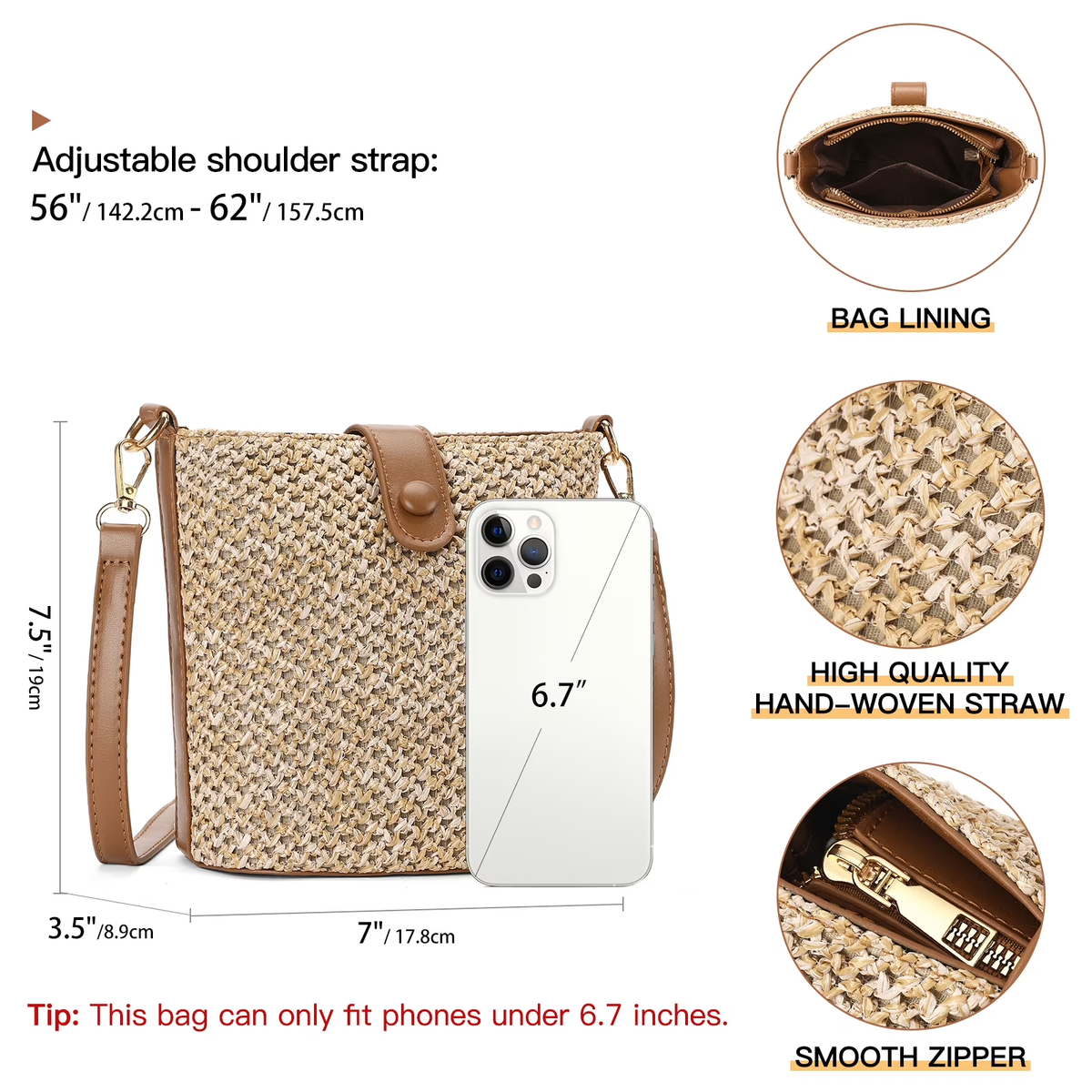 LOUEBICA Small Straw Crossbody Bag for Women Woven Summer Shoulder Phone Purse Beach Handbag for Vacation