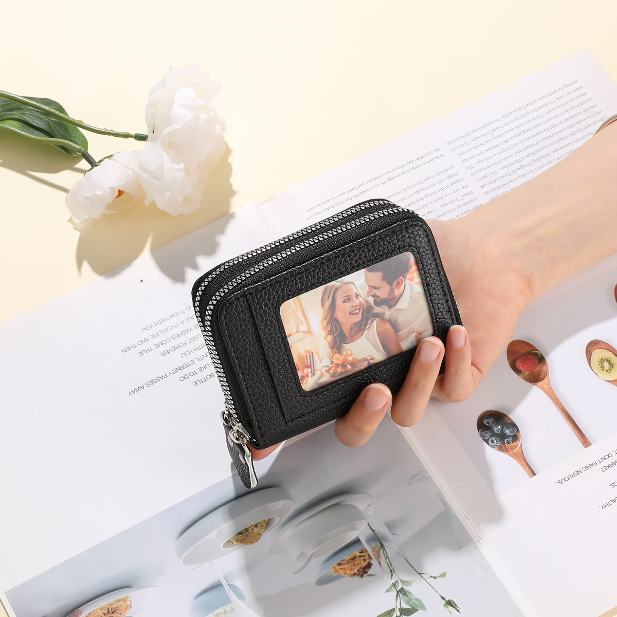 LOUEBICA Credit Card Holder Wallet RFID Blocking Leather Small Wallet for Women Double Zipper Wallet with ID Window