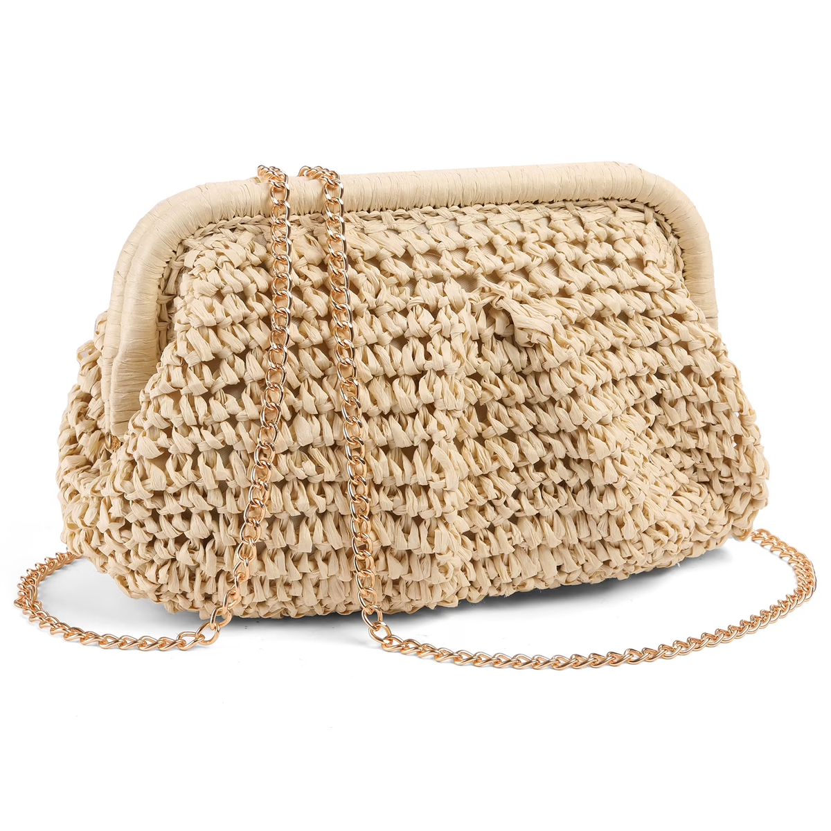 LOUEBICA Straw Clutch Purses for Women Cloud Dumpling Pouch Straw crossbody Handbag Summer Beach Woven Shoulder Bags