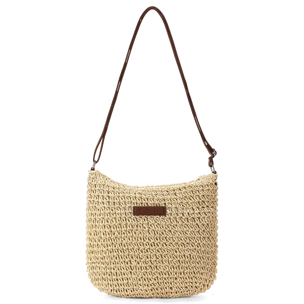 LOUEBICA Straw Beach Bag for Women Small Woven Crossbody Bag Summer Mesh Hollow Beachy Purse Shoulder Bag for Vacation