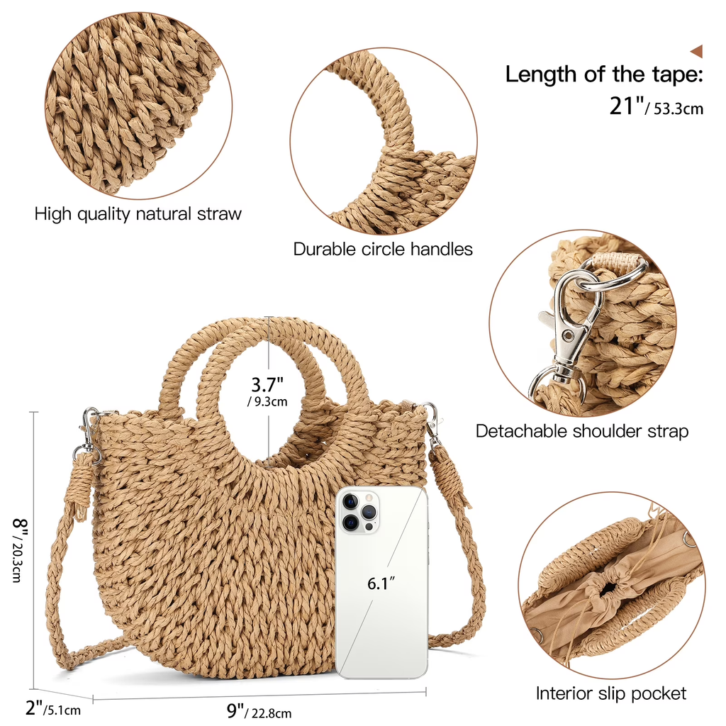 LOUEBICA Small Straw Crossbody Bag for Women Woven Summer Shoulder Phone Purse Beach Handbag for Vacation