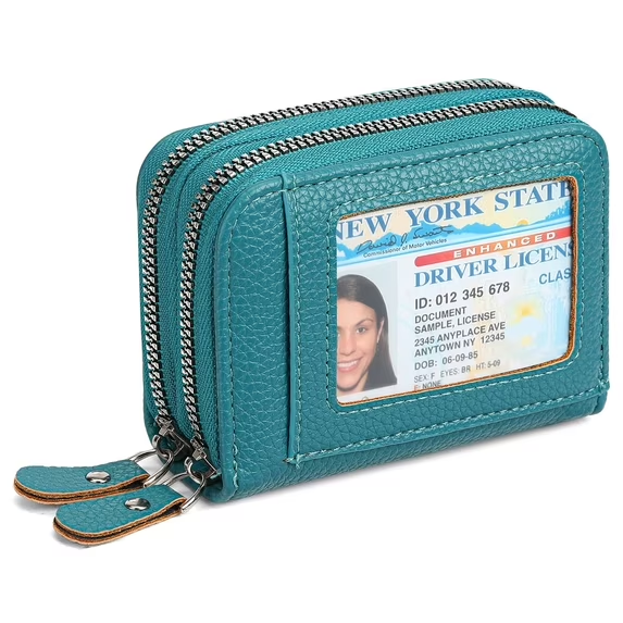 LOUEBICA Credit Card Holder Wallet RFID Blocking Leather Small Wallet for Women Double Zipper Wallet with ID Window