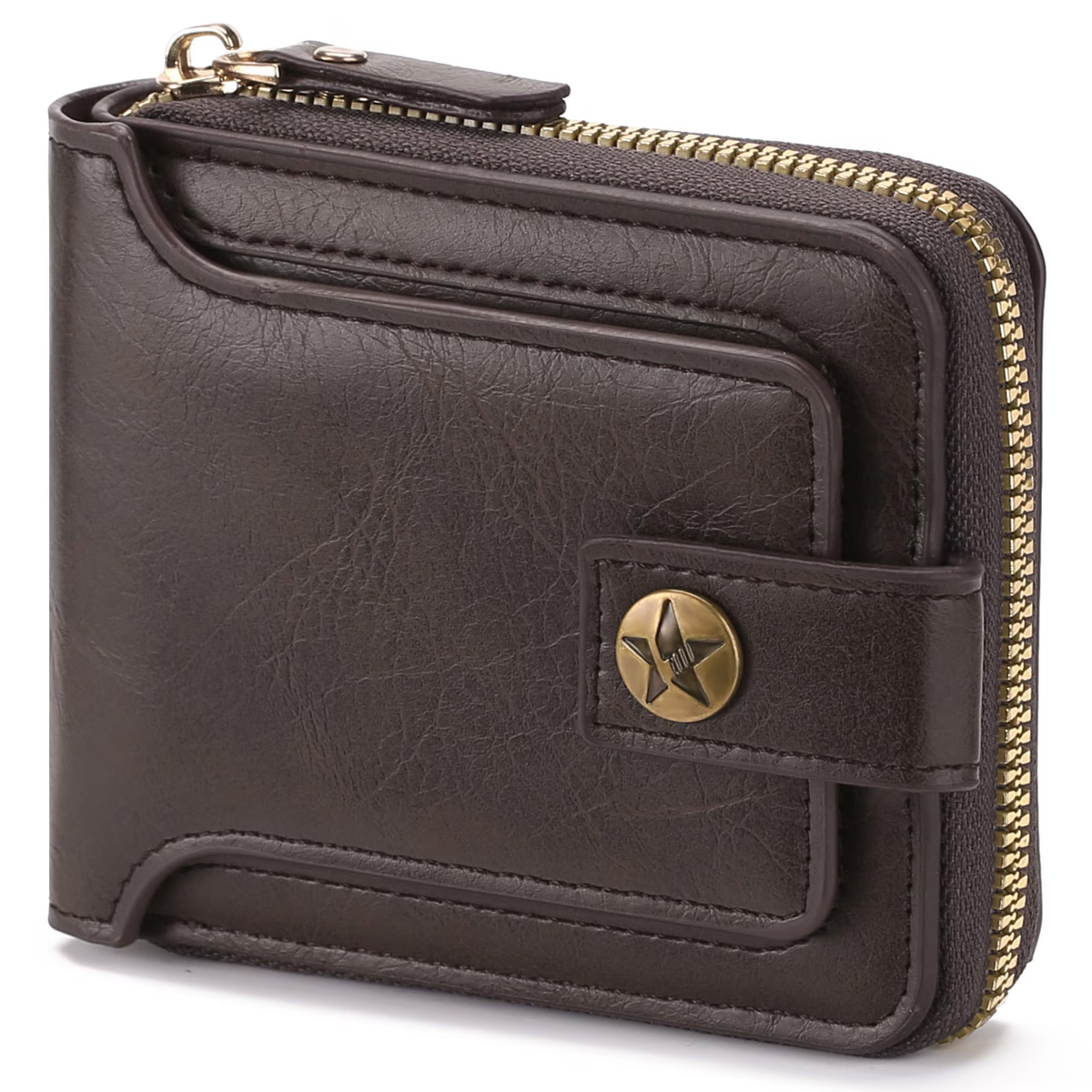 LOUEBICA Leather Men's Wallet with Zipper Vintage RFID Blocking Large Capacity Wallet for Men with 10 Credit Card Slots and 1 ID Window