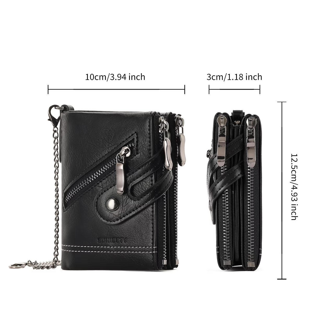 LOUEBICA Wallet for Men Large Capacity RFID Blocking Leather Bifold Wallet with Double Zipper Pockets and Front Zipper Pocket