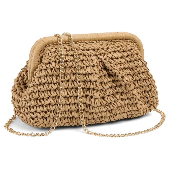 LOUEBICA Straw Clutch Purses for Women Cloud Dumpling Pouch Straw crossbody Handbag Summer Beach Woven Shoulder Bags
