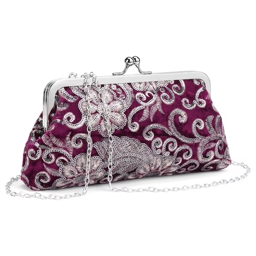 LOUEBICA Clutch Purse for Women Floral Embroidery Sequin Evening Bags Elegant Kiss Lock Wedding Party Cocktail