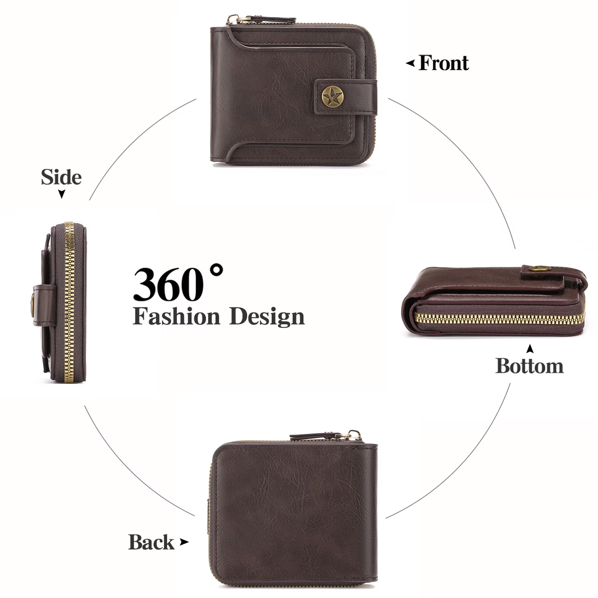 LOUEBICA Leather Men's Wallet with Zipper Vintage RFID Blocking Large Capacity Wallet for Men with 10 Credit Card Slots and 1 ID Window