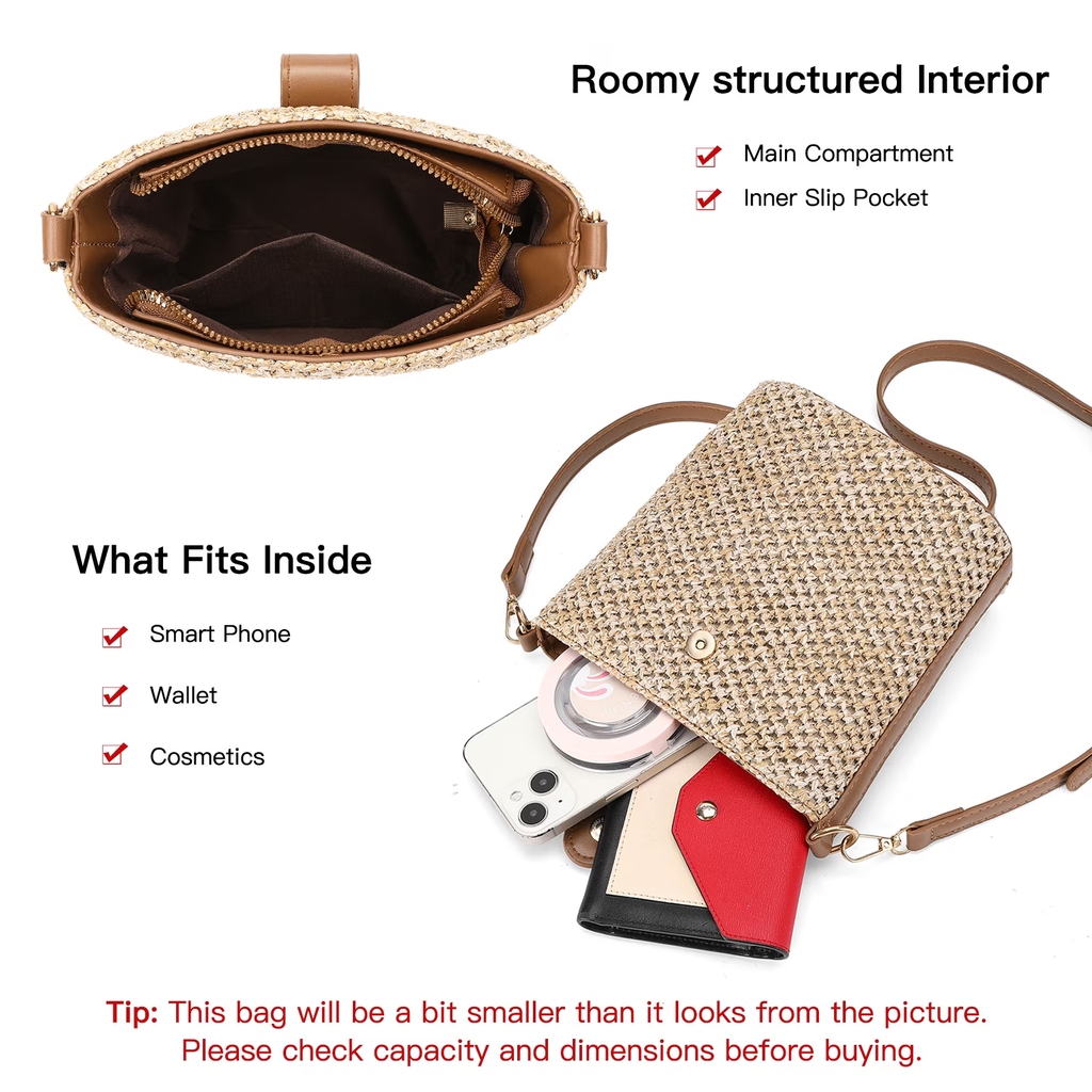 LOUEBICA Small Straw Crossbody Bag for Women Woven Summer Shoulder Phone Purse Beach Handbag for Vacation