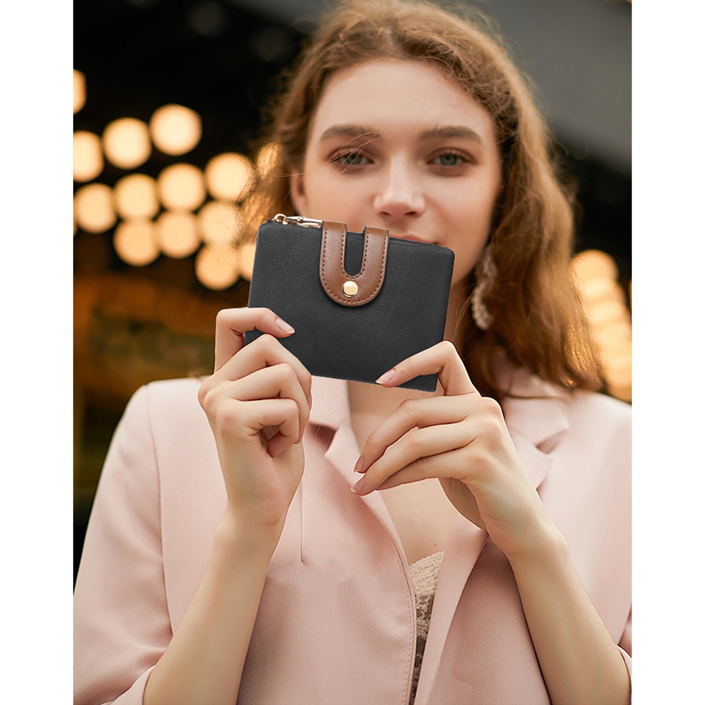 LOUEBICA Small Wallets for Women Leather Bifold RFID Blocking Card Holder Compact Wallet Women with Zipper Coin Pocket
