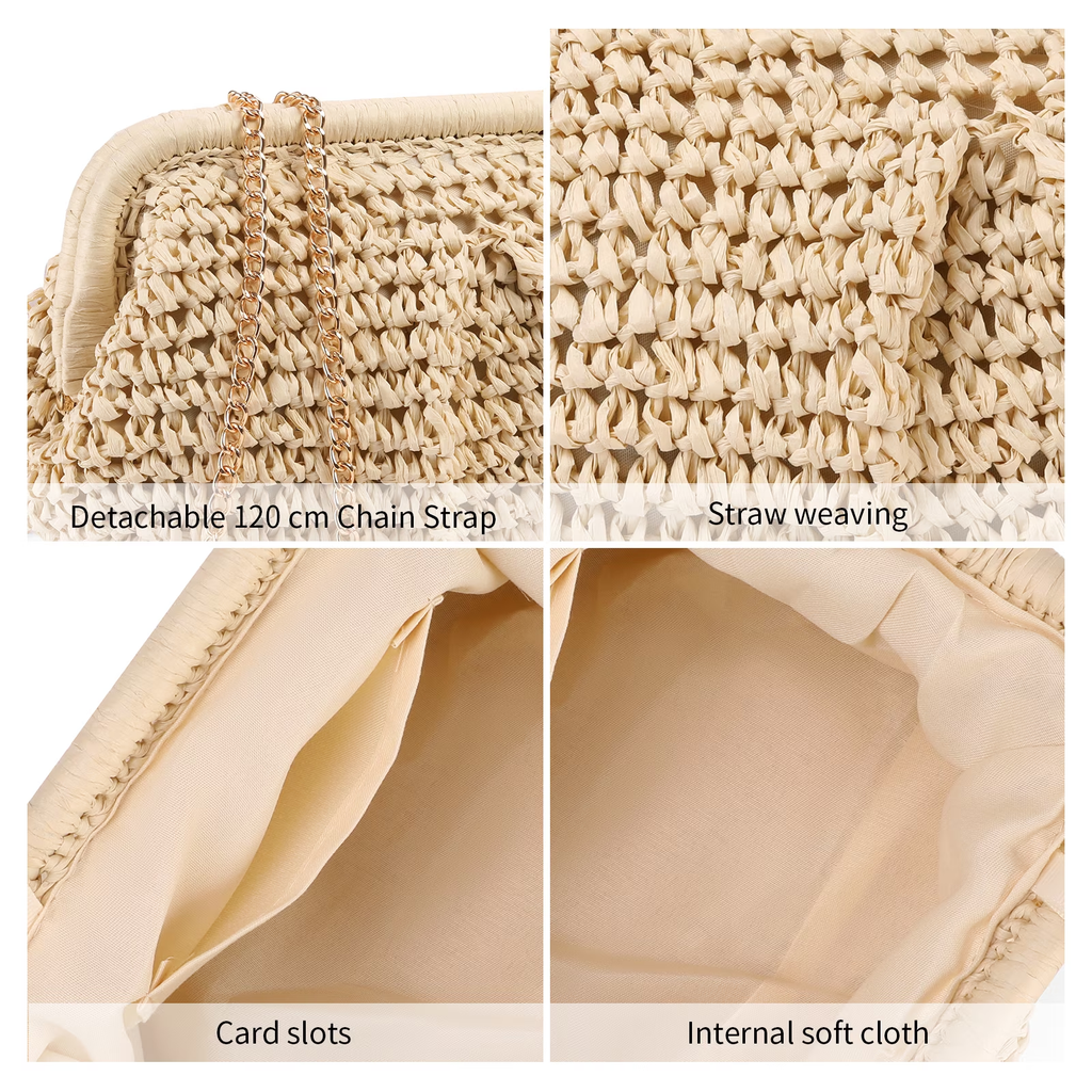 LOUEBICA Straw Clutch Purses for Women Cloud Dumpling Pouch Straw crossbody Handbag Summer Beach Woven Shoulder Bags