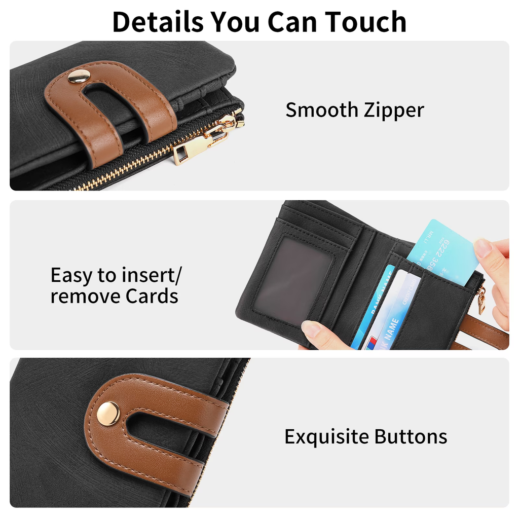 LOUEBICA Small Wallets for Women Leather Bifold RFID Blocking Card Holder Compact Wallet Women with Zipper Coin Pocket