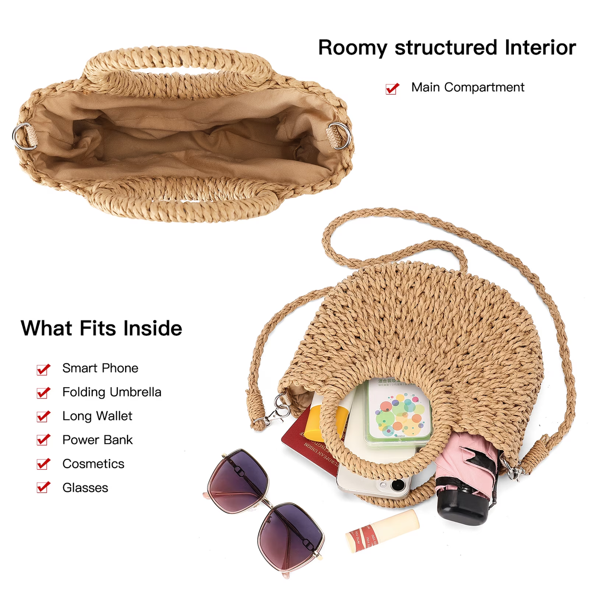 LOUEBICA Small Straw Crossbody Bag for Women Woven Summer Shoulder Phone Purse Beach Handbag for Vacation