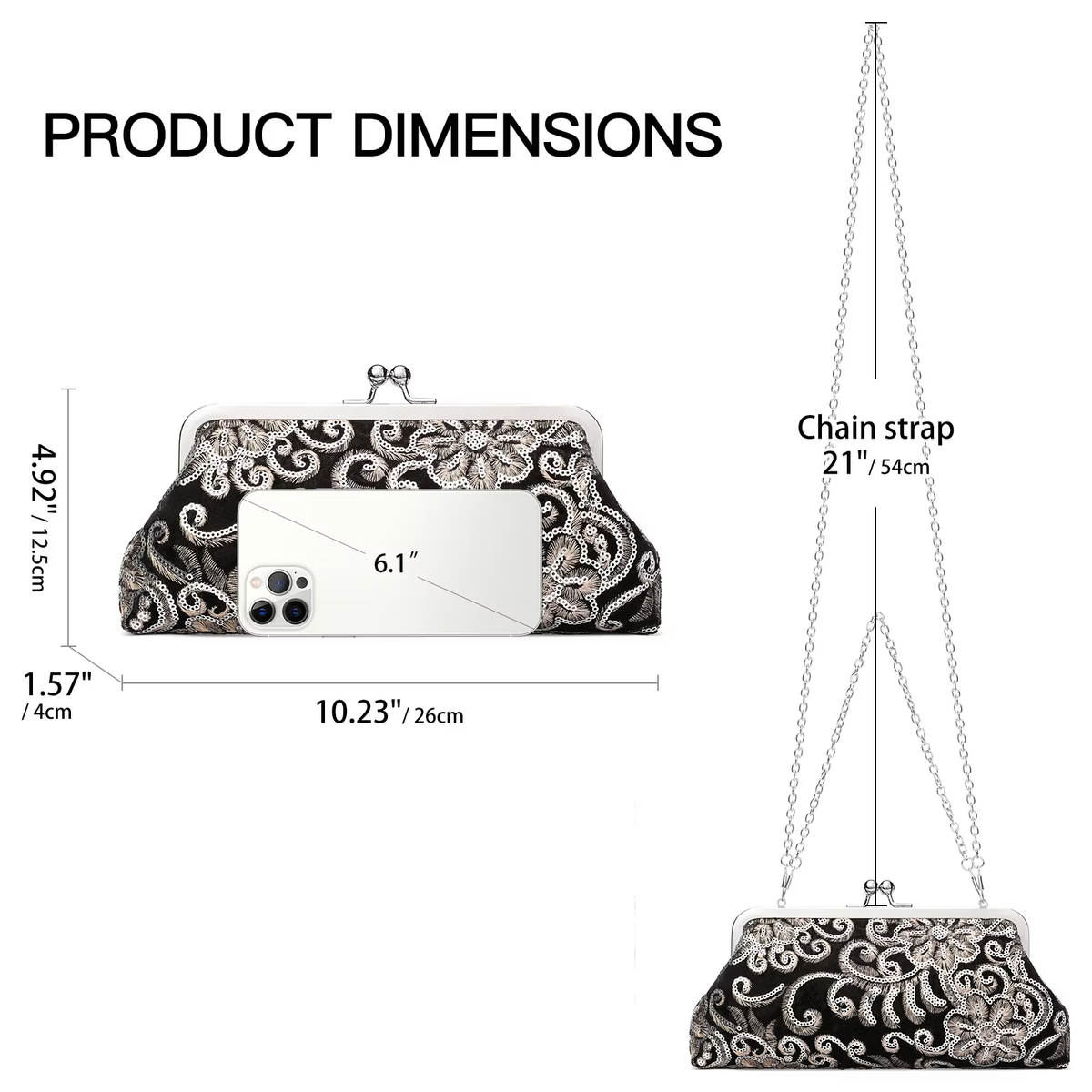 LOUEBICA Clutch Purse for Women Floral Embroidery Sequin Evening Bags Elegant Kiss Lock Wedding Party Cocktail