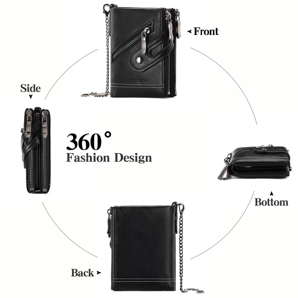 LOUEBICA Wallet for Men Large Capacity RFID Blocking Leather Bifold Wallet with Double Zipper Pockets and Front Zipper Pocket