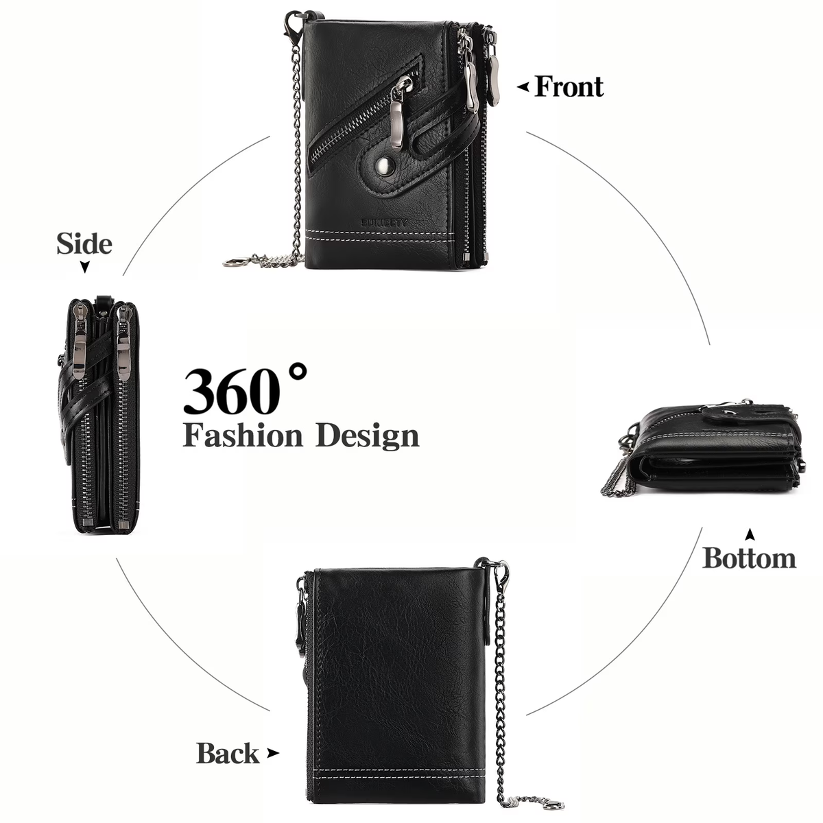 LOUEBICA Wallet for Men Large Capacity RFID Blocking Leather Bifold Wallet with Double Zipper Pockets and Front Zipper Pocket