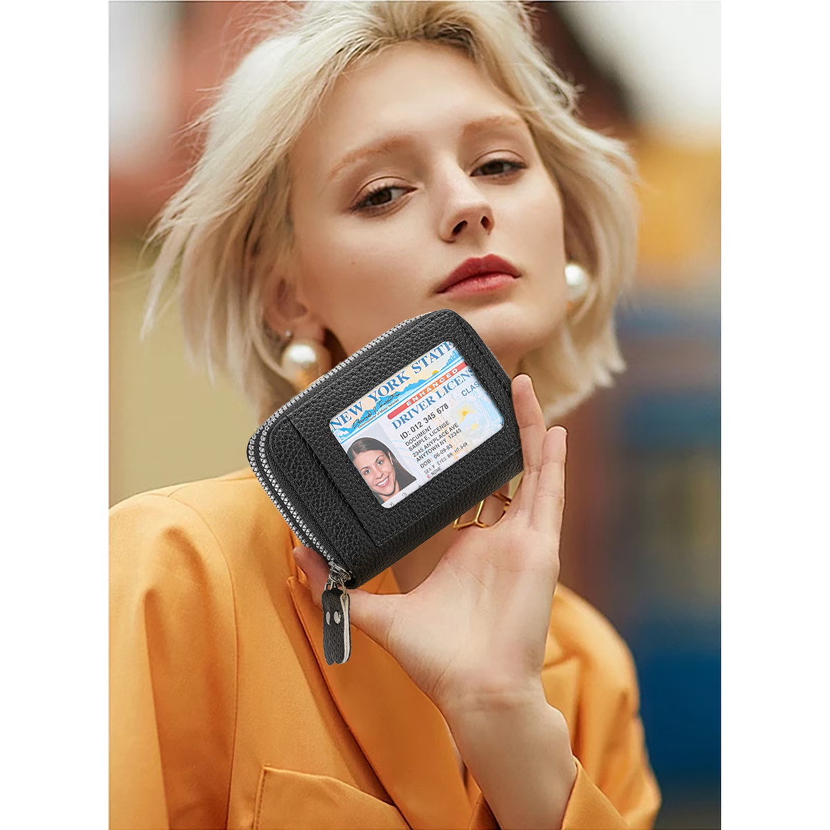 LOUEBICA Credit Card Holder Wallet RFID Blocking Leather Small Wallet for Women Double Zipper Wallet with ID Window