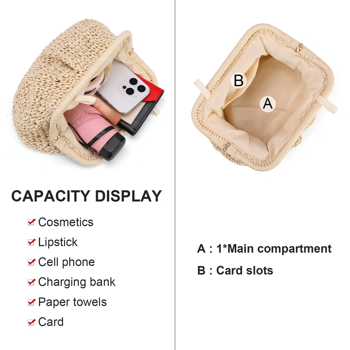LOUEBICA Straw Clutch Purses for Women Cloud Dumpling Pouch Straw crossbody Handbag Summer Beach Woven Shoulder Bags