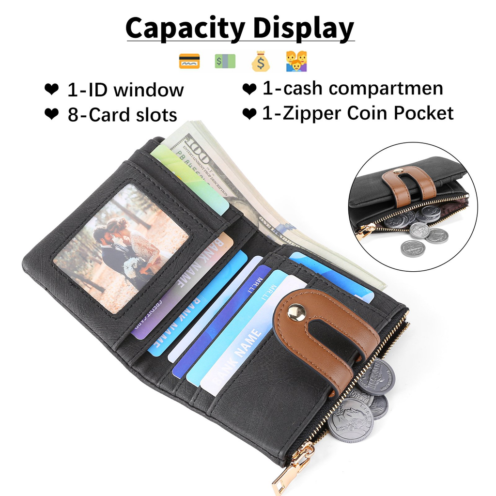 LOUEBICA Small Wallets for Women Leather Bifold RFID Blocking Card Holder Compact Wallet Women with Zipper Coin Pocket